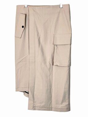 DKNY Womens Asymmetrical Cargo Wrap Skirt Size 2 Beige Pockets New!